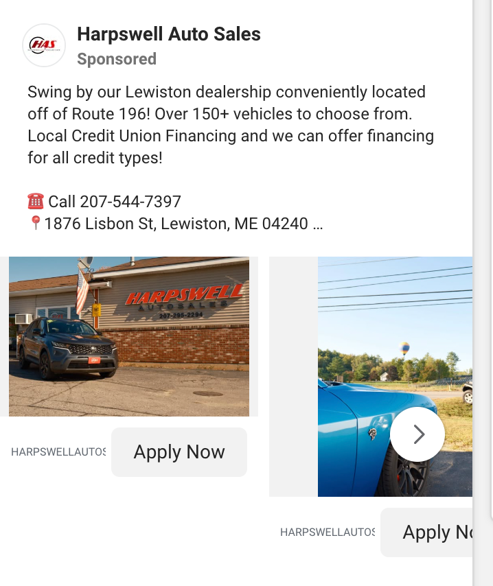 A typical dealership ad — a phone photo of the lot