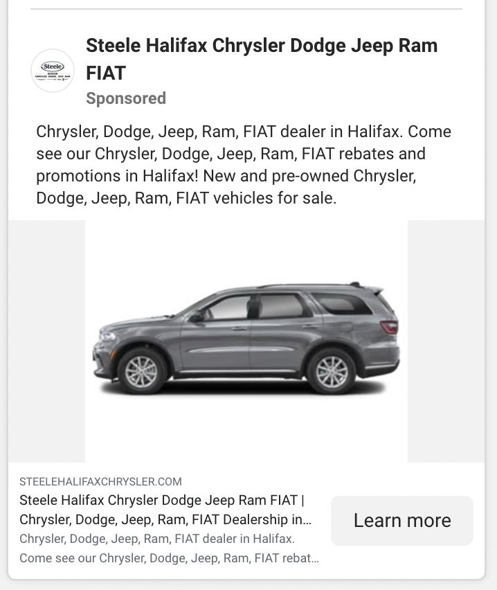 A typical dealership ad — a stock cutout with a list of brand names