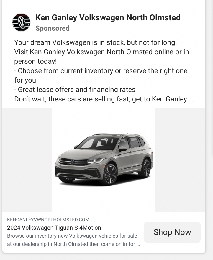 A typical dealership ad — a stock cutout of a car on a grey background